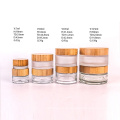 60g frosted empty glass jar cosmetic cream with bamboo lid